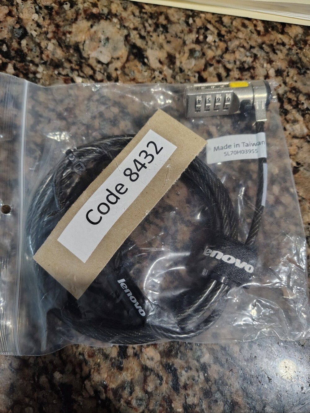 NWT Lenovo Black and Silver Combination Cable Lock